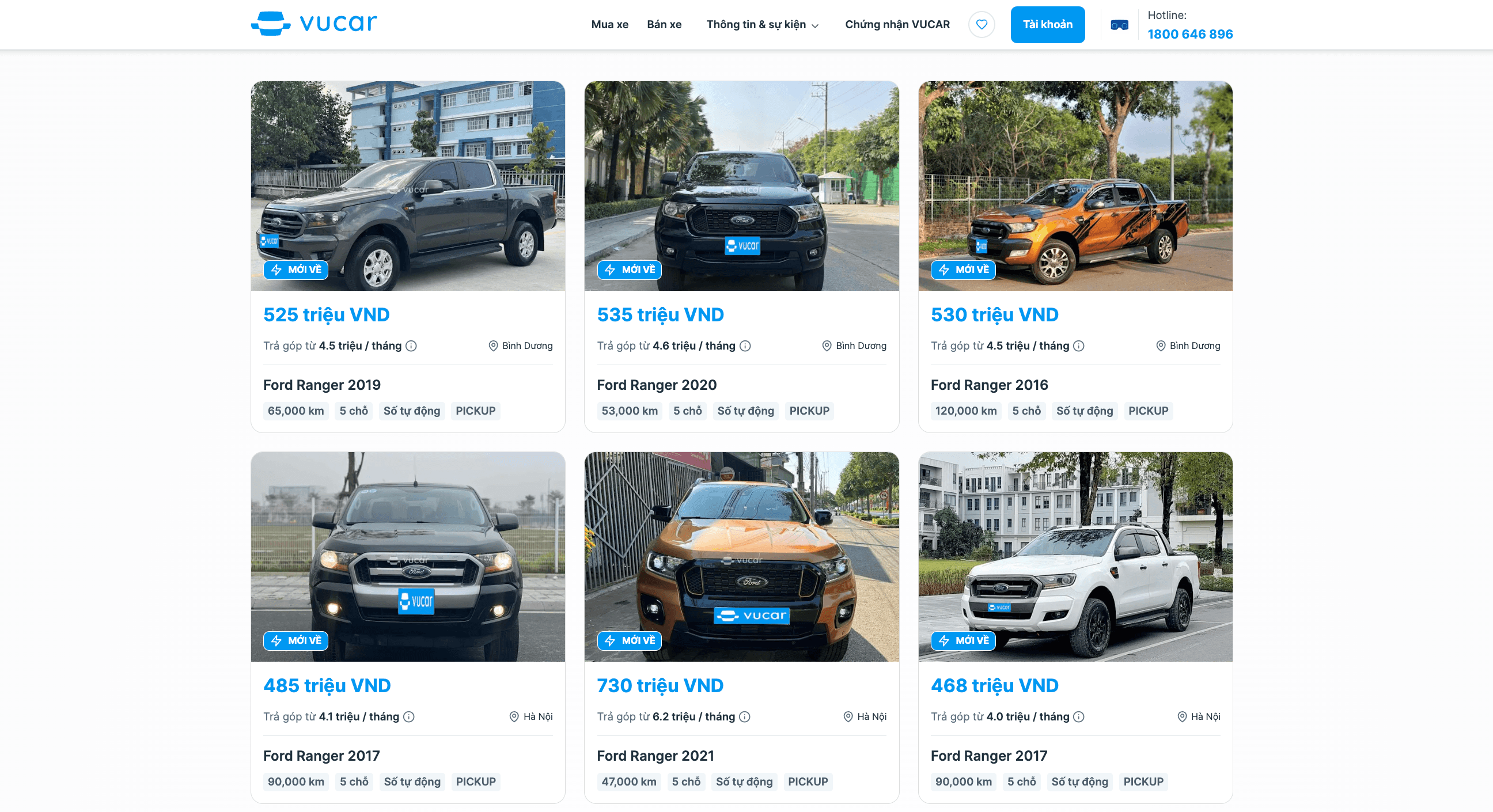 mua ford ranger cũ tại vucar